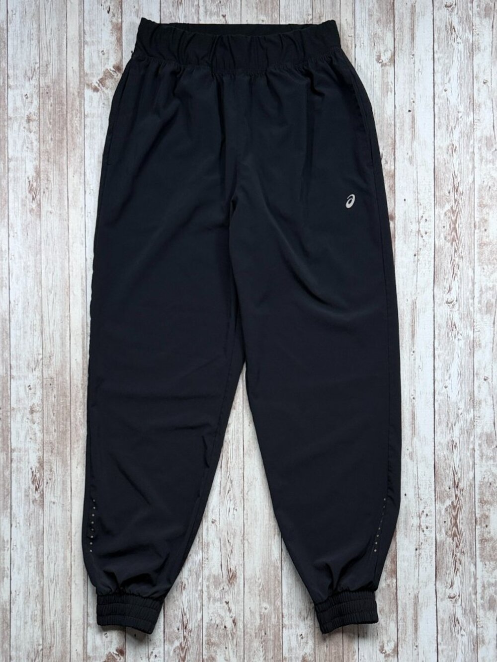 Asics Unisex Team Track Pants Jogger sz Small Navy Blue Running Drawstring Woven
